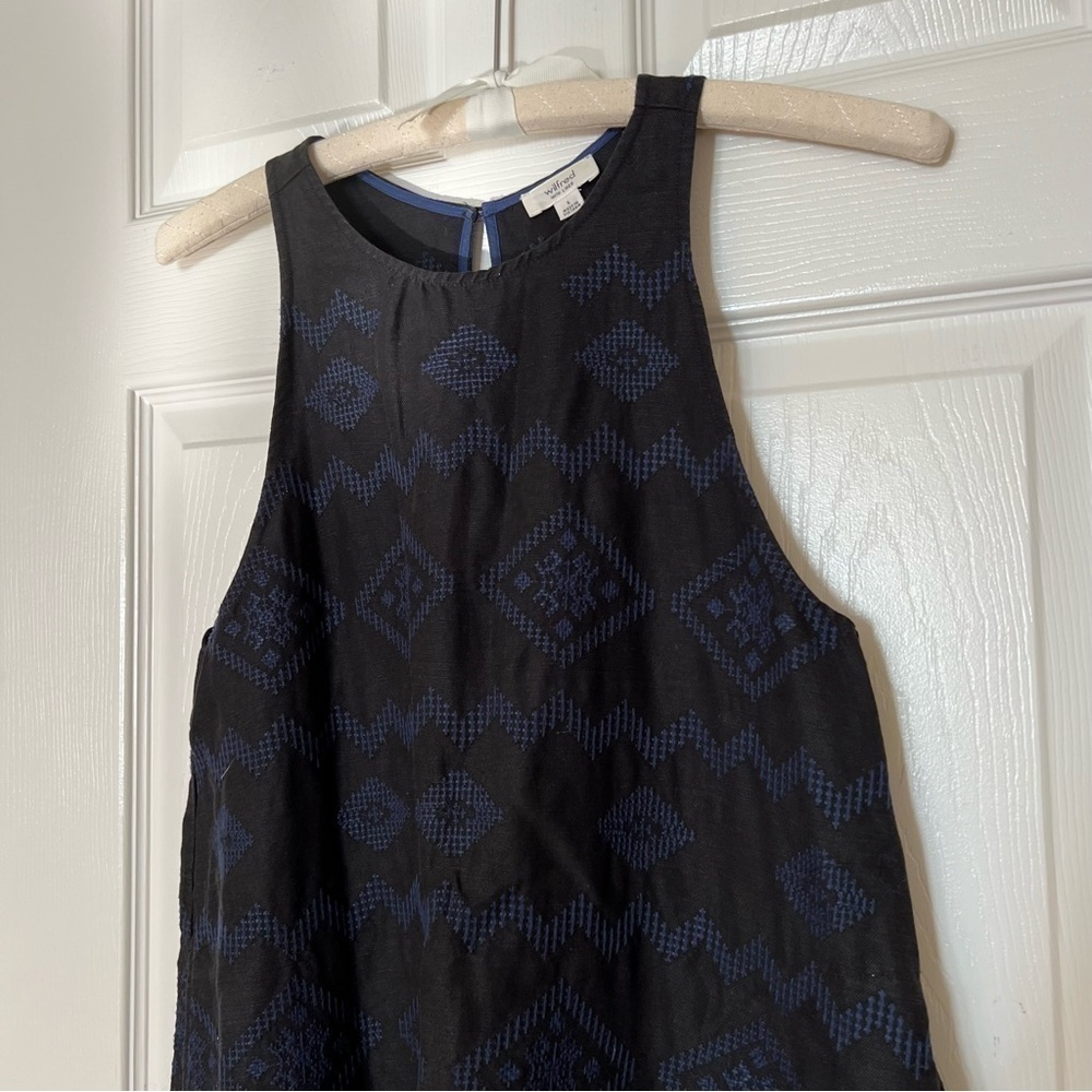 Aritzia Wilfred Black Navy Linen Trompette A-Line Sleeveless Shift Dress - Sz S - Picture 6 of 16